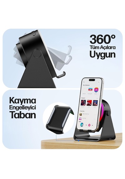 Enkado Ekd-s10 5in1 Kablosuz Şarjlı Bluetooth Hoparlör 5w 2000 Mah Batarya, Rgb Işıklı, Wireless Indüksiyon Speaker Siyah