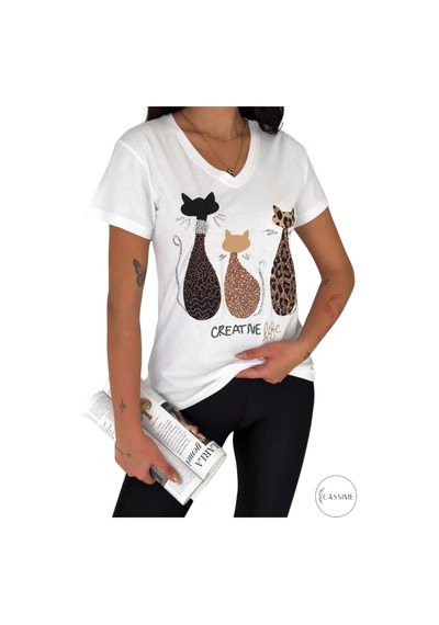 Cassime Kadın Beyaz V Yaka Kedi Leopar Pul Payet İşlemeli %100 Pamuk Tişört Büyük Beden Xl-2xl-3xl Cassime Kadın Beyaz V Yaka Kedi Leopar Pul Payet İşlemeli %100 Pamuk Tişört Büyük Beden Xl-2xl-3xl
