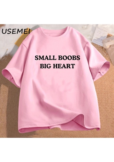 Flood Of Style Küçük Göğüsler Büyük Kalp T-shirt Komik Söyleyerek Tshirt Yetişkin Mizah Şakalar Kısa Kollu P Pembe