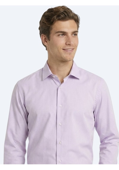Kip Açık Pembe Regular Fit Uzun Dokuma Casual Pamuk Karışımlı Gömlek