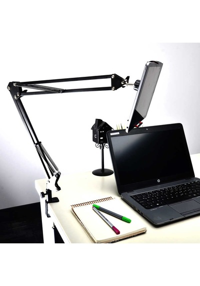 Masaüstü Telefon & Tablet Tutucu 360 Dönen Başlık, Çift Teleskopik Kol 73cm Ayarlanabilir Kelepçe