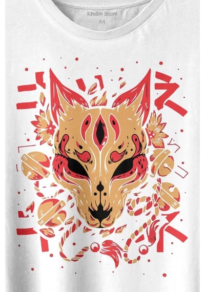 Kitsune Mask Japanese Japon Kültür Baskılı Tişört Unisex T-shirt 001