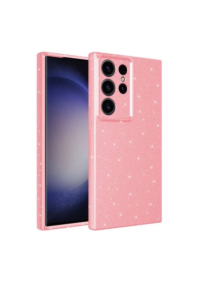Galaxy Uyumlu S24 Ultra Kılıf Kamera Korumalı Simli Silikon Üstün Koruma Pazarplus Pembe