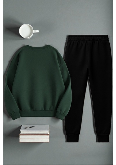 Uyguntarz Unisex Kurdele Tasarım Baskılı Bisiklet Yaka Sweatshirt 2'li Eşofman Takımı Yeşil Uyguntarz Unisex Kurdele Tasarım Baskılı Bisiklet Yaka Sweatshirt 2'li Eşofman Takımı Yeşil