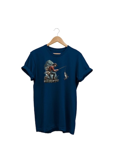 Widi Balık Avı Baskılı Lacivert T-shirt Lacivert