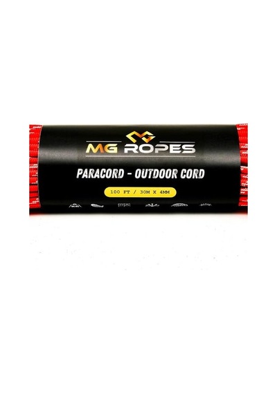 Polyester Paracord İp 4 Mm Kırmızı Beyaz Desen 30 Metre Açık Kırmızı