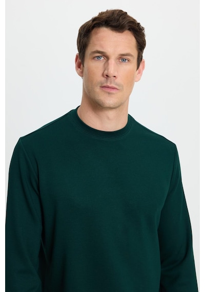 Tudors Erkek Relax Fit Rahat Kesim Uzun Kollu Ekstra Yumuşak Bisiklet Yaka Yeşil Sweatshirt-41873 Yeşil