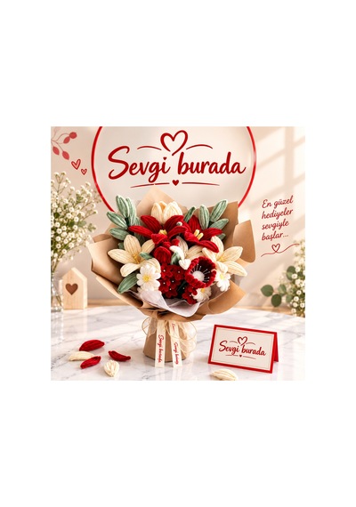 Kırmızı Krem Tonları İle Hediyelik Buket Kırmızı - 934264755 Kırmızı