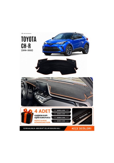 Toyota Chr 2016-2022 Uyumlu Torpido Örtüsü, Torpido Kılıfı - Siyah Kahverengi