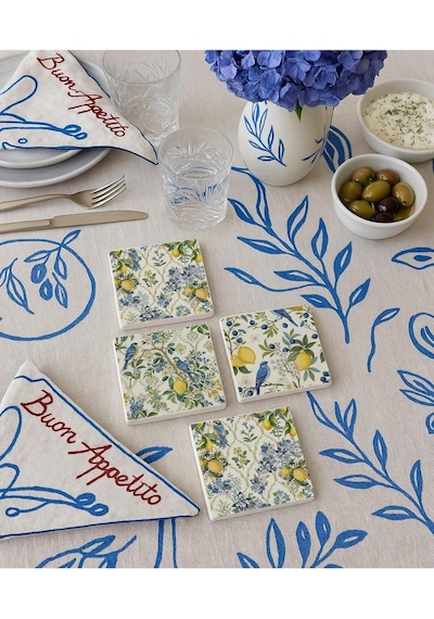 Ve Kuş Desenli Doğal Taş Bardak Altlığı 4 Lü Set Yazlık Sunum Ürünü Diğer