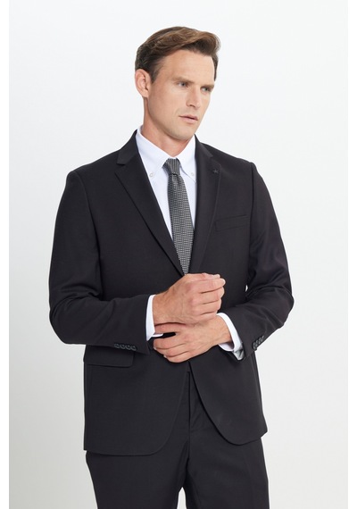 Ac&co Erkek Sıyah Regular Fit Rahat Kesim Mono Yaka Armürlü Takım Elbise Siyah