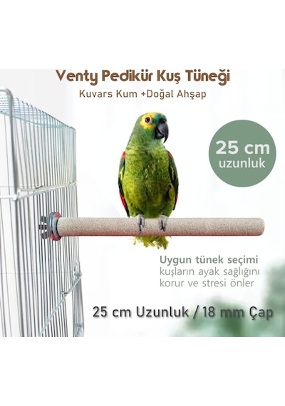 Vixpet Venty Pedikür Papağan Tünek 25 cm Uzunluk 18 mm Çap / 1 Adet - Kumlu Tünek- Zımpara Tünek