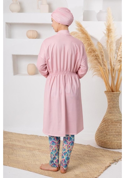 Adasea 261118 Pembe Pafilya Spor Lycra Pareolu Uzun Kollu Tesettür Mayo