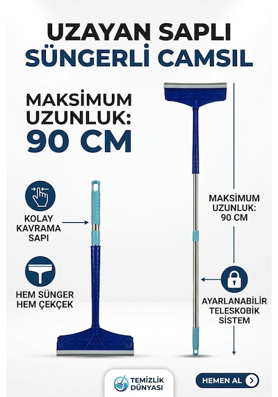 Teleskopik Saplı Süngerli Cam Silici Çekçek 90 Cm