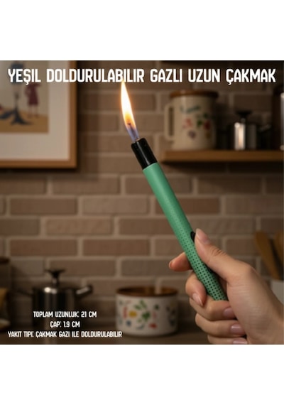 Uyguna-yakala Yeşil Doldurulabilir Gazlı Uzun Çakmak-ykt.271