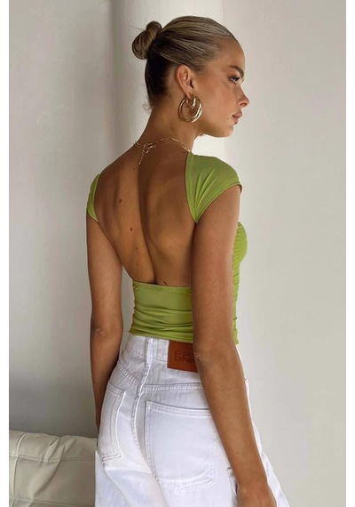 Madmext Yeşil Sırt Dekolteli Crop Kadın Bluz Mg1851 Yeşil