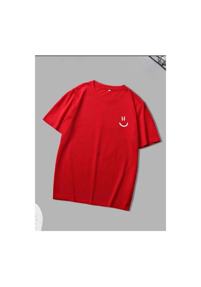 Medinenur Gülen Yüz Baskı Unisex T-shirt Kırmızı