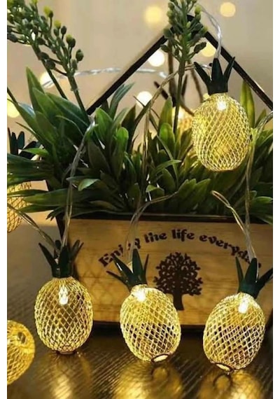Dekoratif Şirin Led Işıklı Ananas Dizeleri 10'lu 2 Metre Dekoratif Pilli Süsleme Sarı