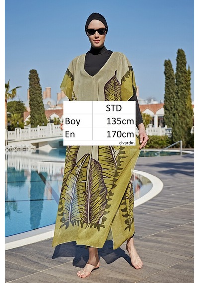Remsa Mayo Remsa Tesettür Mayo Üzerine Tasarım Tek Kaftan Pareo Rdp001 Dev Yapraklar Yeşil