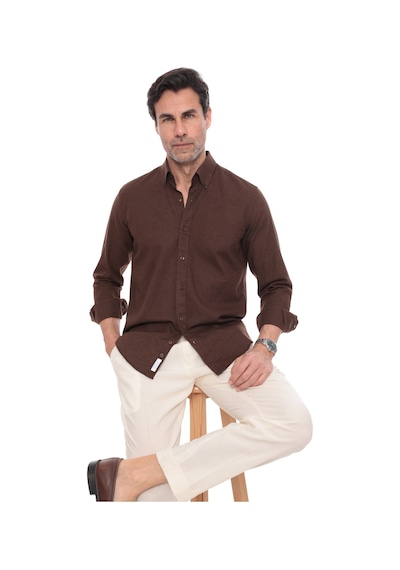 Slim Fit Uzun Kol Yaka Düğmeli Nefes Alan Keten Hediye Kutulu Erkek Gömlek Fs-004548 - Koyu Kahve-3239 Slim Fit Uzun Kol Yaka Düğmeli Nefes Alan Keten Hediye Kutulu Erkek Gömlek Fs-004548 - Koyu Kahve-3239