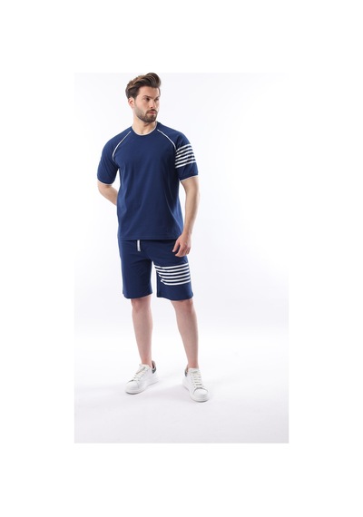 Madmext Lacivert Baskılı Reglan Kol Erkek Şort T-shirt Takımı E7306