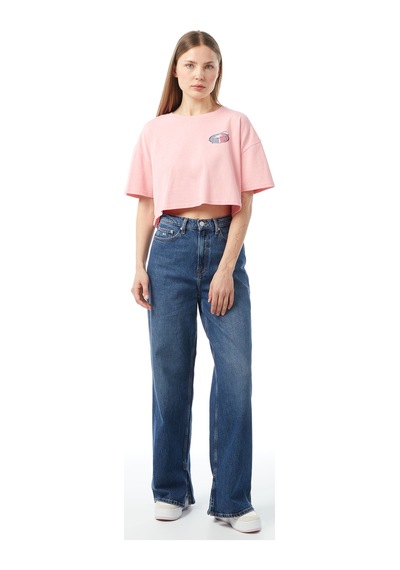 Tommy Hilfiger Tommy Jeans Ovs Crp Archive Ext Kadın Pembe Crop T-shirt
