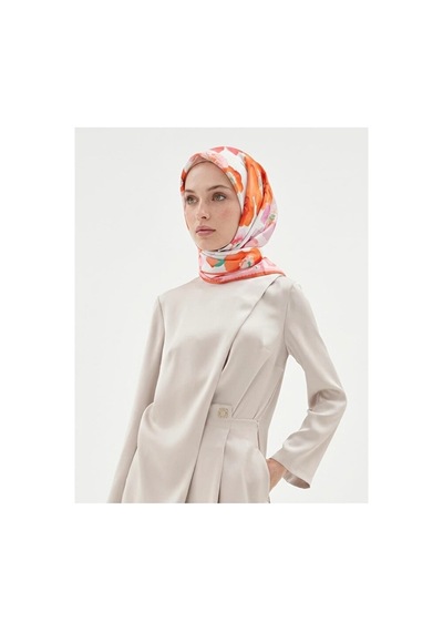 Bushu Çiçek Desenli Twill Eşarp Çok Renkli