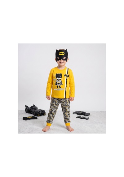 Deniva Kids Erkek Çocuk Batman Temalı Maskeli 3'lü Pijama Takımı Sarı