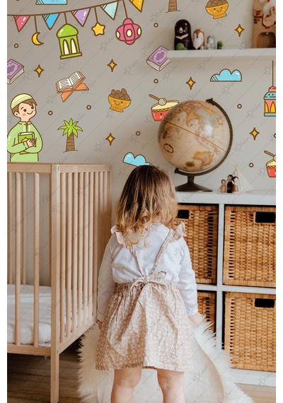 Ramazan Ayı Figürleri Sticker Seti Çocuk Bebek Odası Ramazan-ı Şerif Eğitici Stickerları Çok Renkli