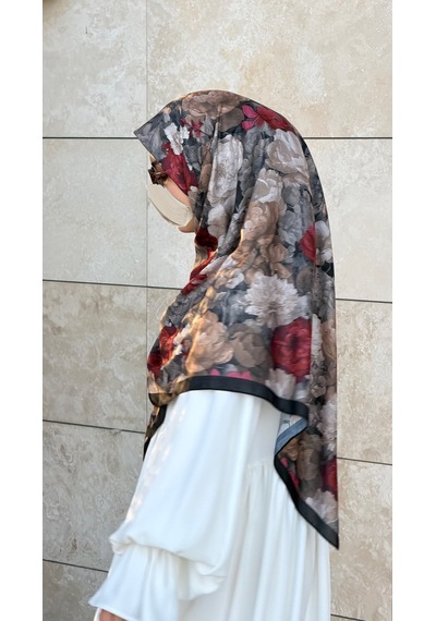 Qalortex Scarf Pamuklu Gonca Desen Eşarp - Siyah