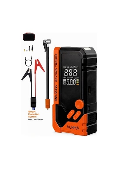 Auhma A8844 Jump Starter / Akü Takviye Cihazı 4'ü 1 Arada Powerbank, Hava Kompresörü,10.000mah 150psı Turuncu
