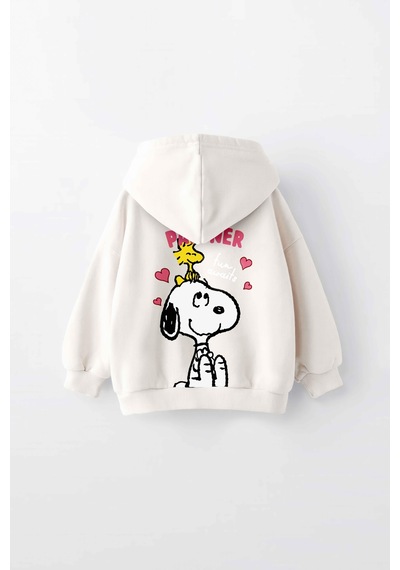 Kız Çocuk Snoopy Baskılı Kapüşonlu Manşetli Sweatshirt Krem Kız Çocuk Snoopy Baskılı Kapüşonlu Manşetli Sweatshirt Krem