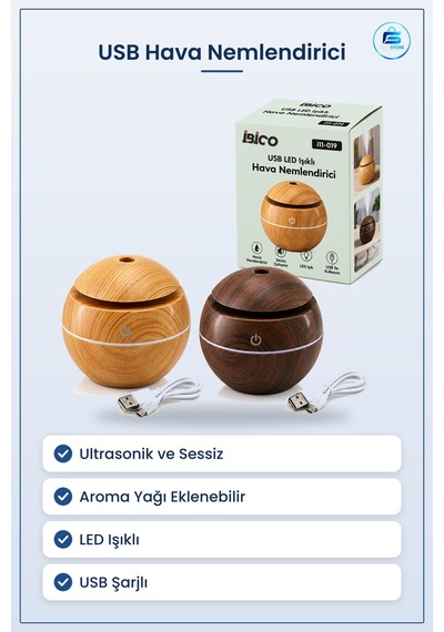 Hava Nemlendirici Usb Şarjlı Ahşap Görünümlü Ultrasonik Sessiz Ar