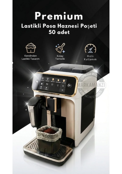 Premium Lastikli Kahve Makinesi Posa Haznesi Poşeti 50 Adet Kolay Kullanım Şeffaf