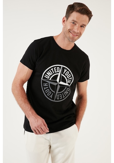 Buratti Baskılı Bisiklet Yaka Pamuklu Slim Fit Erkek T Shirt 541Pusula Siyah
