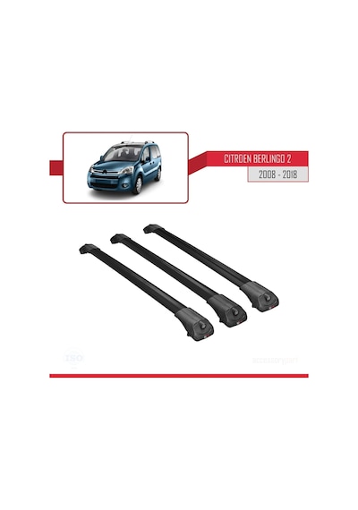 Citroen Berlingo 2008-2018 Arası İle Uyumlu Ace-1 Ara Atkı Tavan Barı Siyah 3 Adet Bar