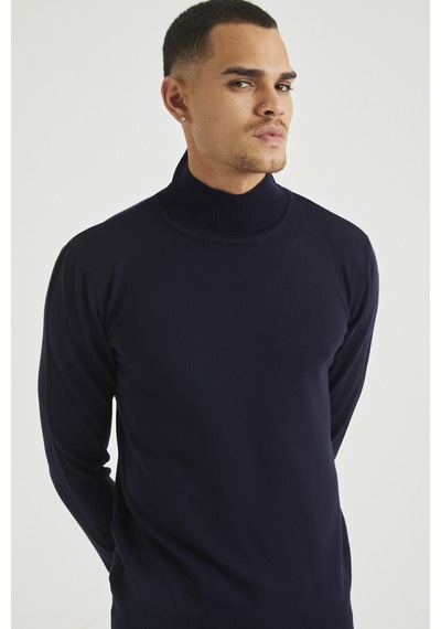 Cool Tarz Lacivert Erkek Slim Fit Yarım Balıkçı Yaka Akrilik-pamuk Karışımlı Basic Triko Kazak Lacivert Lacivert