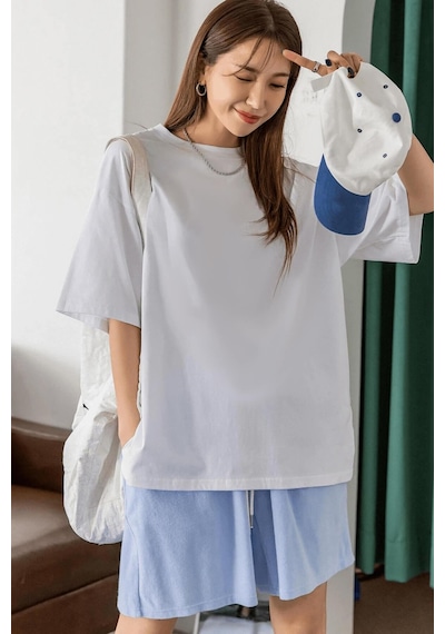Beyaz Basic Düz Baskısız Oversize Salas Boyfriend Kadın T-Shirt Beyaz