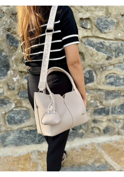 Just Polo Kadın Orijinal Just Polo Yumuşak Deri Ayarlanabilir Askılı Lüks El Ve Omuz Çantası Shoulder Bag Ekru