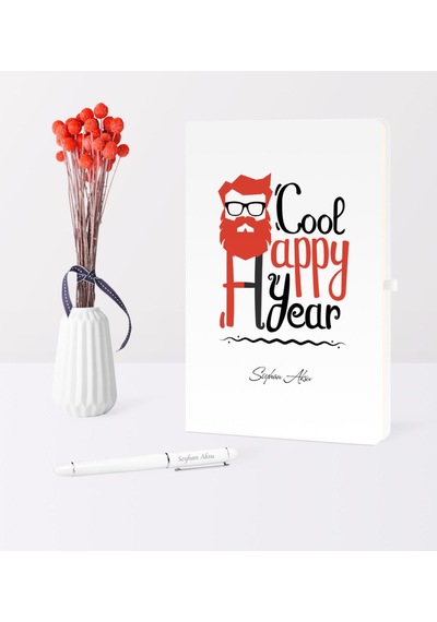 Kişiye Özel Yılbaşı Noel Baba Temalı Beyaz Defter Kalem Seti - 3