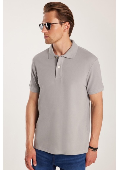 Tudors Erkek Slim Fit Dar Kesim %100 Pamuk Gri Polo Yaka Tişört-32790 Gri