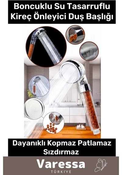 Yeni Nesil Özel Zeolid Taşlı Yüksek Emisyon Güçlü Boncuklu Su Tasarruflu Kireç Önleyici Duş Başlığı Çok Renkli