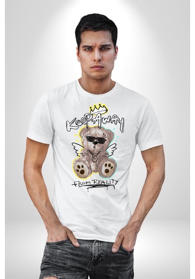 Gerçeklikten Uzak Tutun Unisex Unisex Beyaz Organik Baskılı T-shirt Penye Yüksek Kalite Beyaz