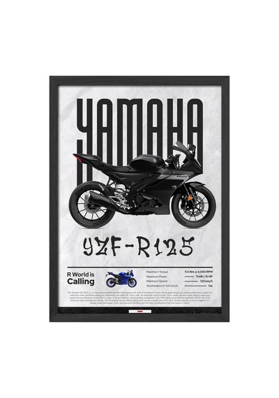 Yamaha Yzf-r125 Siyah Ahşap Çerçeveli Poster, Dekoratif Motosiklet Duvar Tablosu