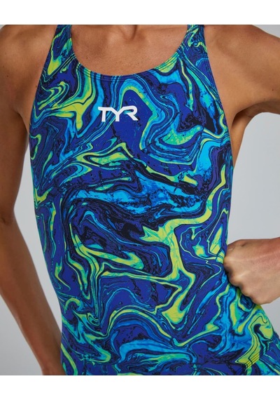Tyr Thresher Open Back Kadın Mayo - Hyperblitz - Titanium Mavi - Sarı