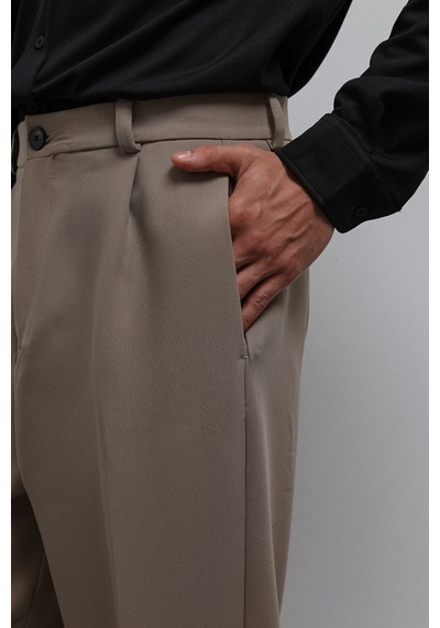 Antioch Relax Fit Baggy Pilili Erkek Pantolon Bej