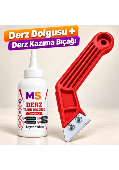 Beyaz Hazır Derz Arası Tamir Dolgusu 220 Gr + Derz Kazıyıcı Fayans Seramik Yenileyici Yenileme
