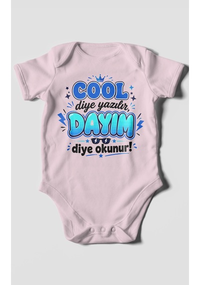 Morivokids Cool Diye Yazılır Dayım Diye Okunur Kısa Kollu Bebek Body %100 Pamuk Bebe Pembe