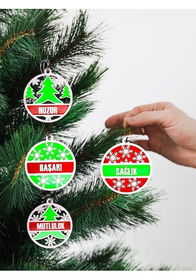Yılbaşı Çam Ağacı Süsleri 4 Adet Dilek 8 X 8 Cm Noel Baba