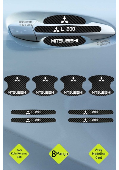 Karbon Desenli Mitsubishi L 200 Kapı İçi Kolları Çizilmelere Karşı Koruma Folyo Seti - Şık Dekoratif Tasarım